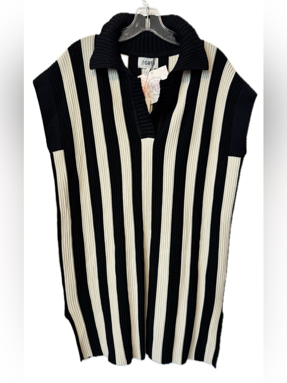 NWT The Greii Ribbed Knit Polo Mini Dress Black Ivory Medium
